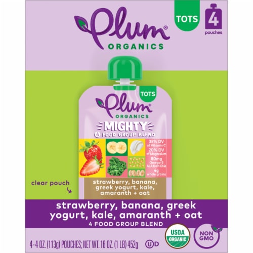 Plum Organics® Tots Mighty 4 Food Group Blend Strawberry, Banana, Greek Yogurt, Oat and Kale