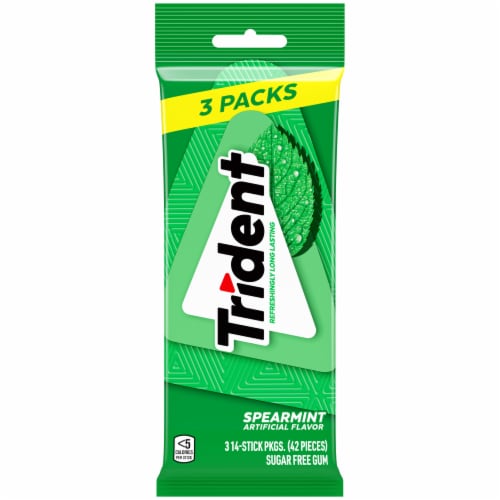 Trident 3 Pack Sugar Free Chewing Gum Sticks with Xylitol Spearmint Flavor