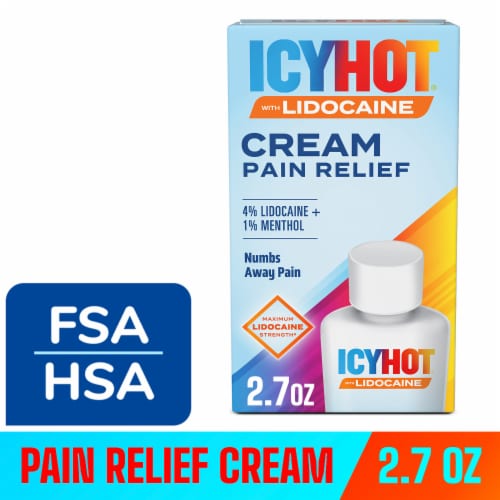 Icy Hot Lidocaine Pain Relief Cream, Fast-Acting With Max Strength Lidocaine 4% and Menthol 1%