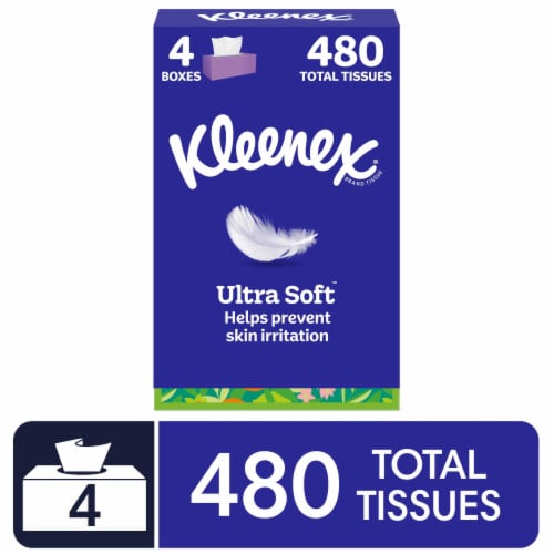 Kleenex® Ultra Soft™ Facial Tissues, 4 Flat Boxes, 120 Tissues per Box, 3-Ply
