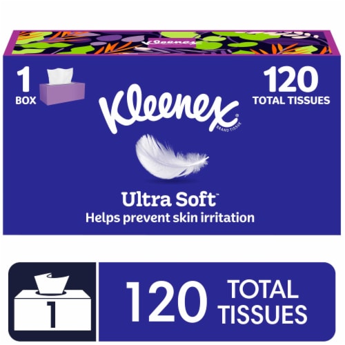 Kleenex® Ultra Soft™ Facial Tissues, 1 Flat Box, 120 Tissues per Box, 3-Ply