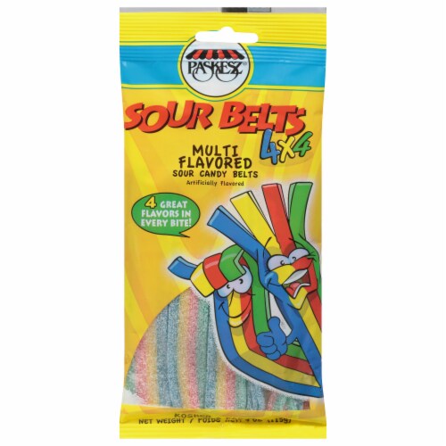Paskesz® 4 x 4 Long Sour Belts Multi Flavored Candy