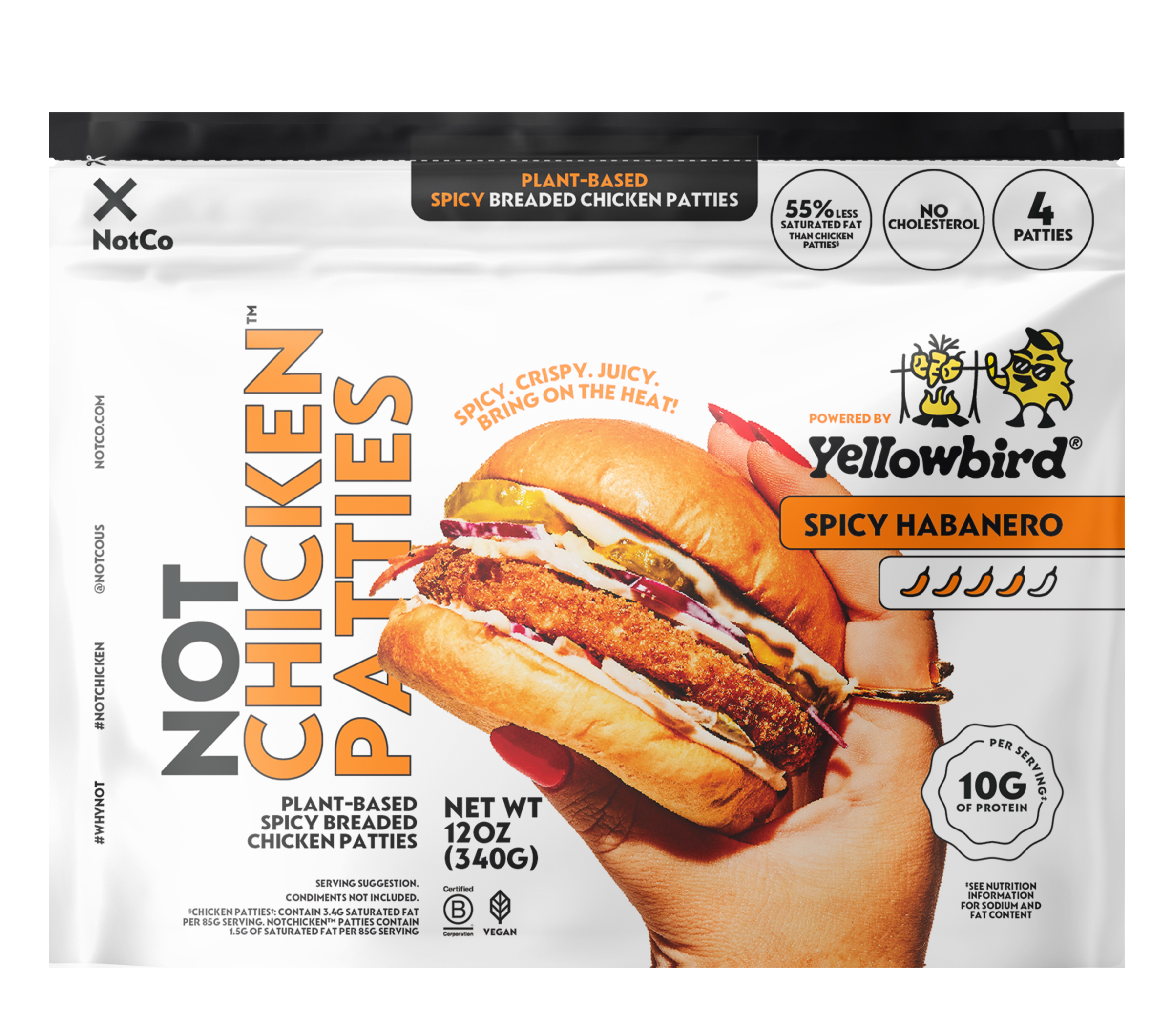 NotChicken Yellowbird Spicy Habanero Frozen Plant-Based Chicken Patties