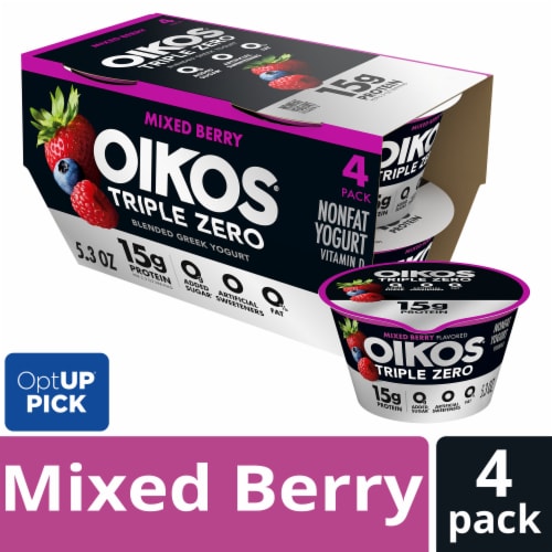 Oikos Triple Zero Mixed Berry High Protein Nonfat Greek Yogurt Cups