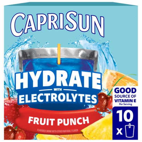 Capri Sun Hydrate Fruit Punch Flavored Drink with Electrolytes and Vitamin E, Box, Pouches