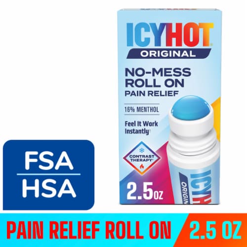Icy Hot Original Pain Relief No-Mess Roll-On Applicator, Fast-Acting With Max Strength Menthol 16%
