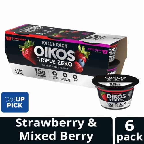 Oikos Triple Zero Strawberry and Mixed Berry High Protein Nonfat Greek Yogurt Cups