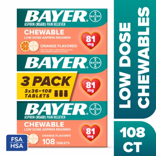 Bayer® Low Dose Chewable Aspirin Pain Reliever Orange Flavor Tablets 81mg