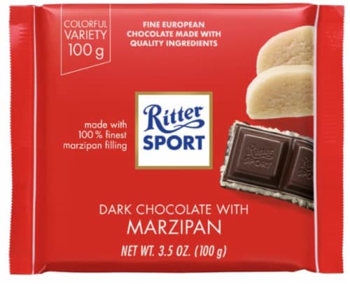 Ritter Sport Dark Chocolate Candy Bar with Smooth German Marzipan Filling, Wrapped, 3.5oz
