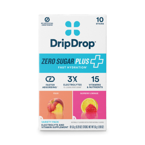 DripDrop® Hydration 10ct - Zero Sugar Plus Peach and Raspberry Lemonade