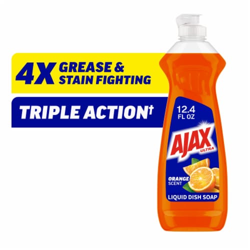 Ajax Ultra Liquid Dish Soap Triple Action Mess Free Easy Flip Cap Orange Scent 12.4 fl oz