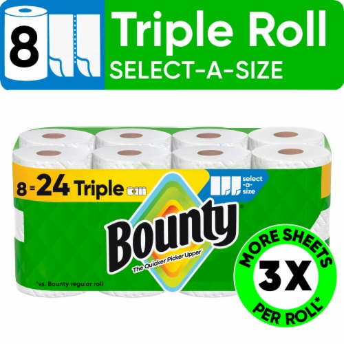 Bounty Paper Towels Select-A-Size White 8 Triple Rolls