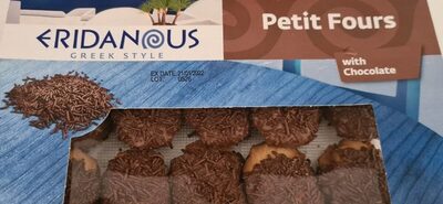 ERIDANOUS GREEK STYLE Shortbread Cookies with Chocolate Truffle Coating & Apricot Filling. Product is packed onto a plas
