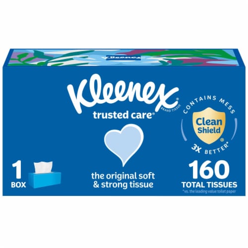 Kleenex® Trusted Care® Facial Tissues, 1 Flat Box, 160 Tissues per Box, 2-Ply