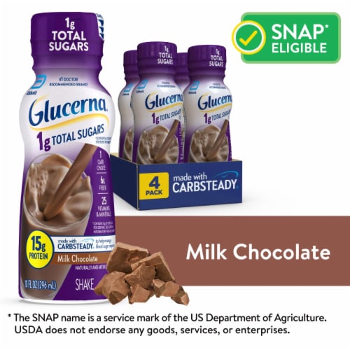 Glucerna 1g Total Sugars, Milk Chocolate Diabetes Care Shake, 10-fl-oz Bottle, 4 Pack