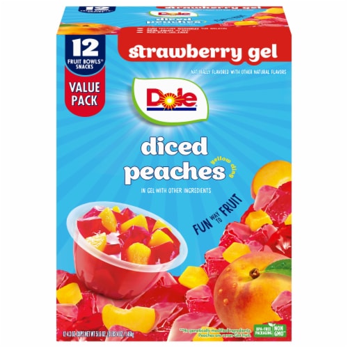 Dole Strawberry Gel Diced Peaches Value Pack 12 - 4.3 oz Cups