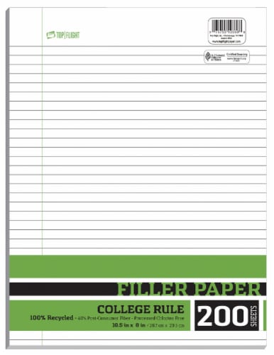 Top Flight Recycled Basics College Rule Filler Paper - 200 Sheets