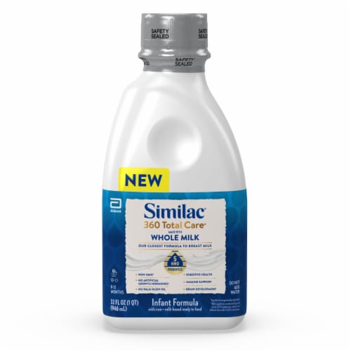 Similac 360 Total Care Made With Whole Milk Infant Formula, Ready to Feed, 32fl-oz Bottle, Pack of 1