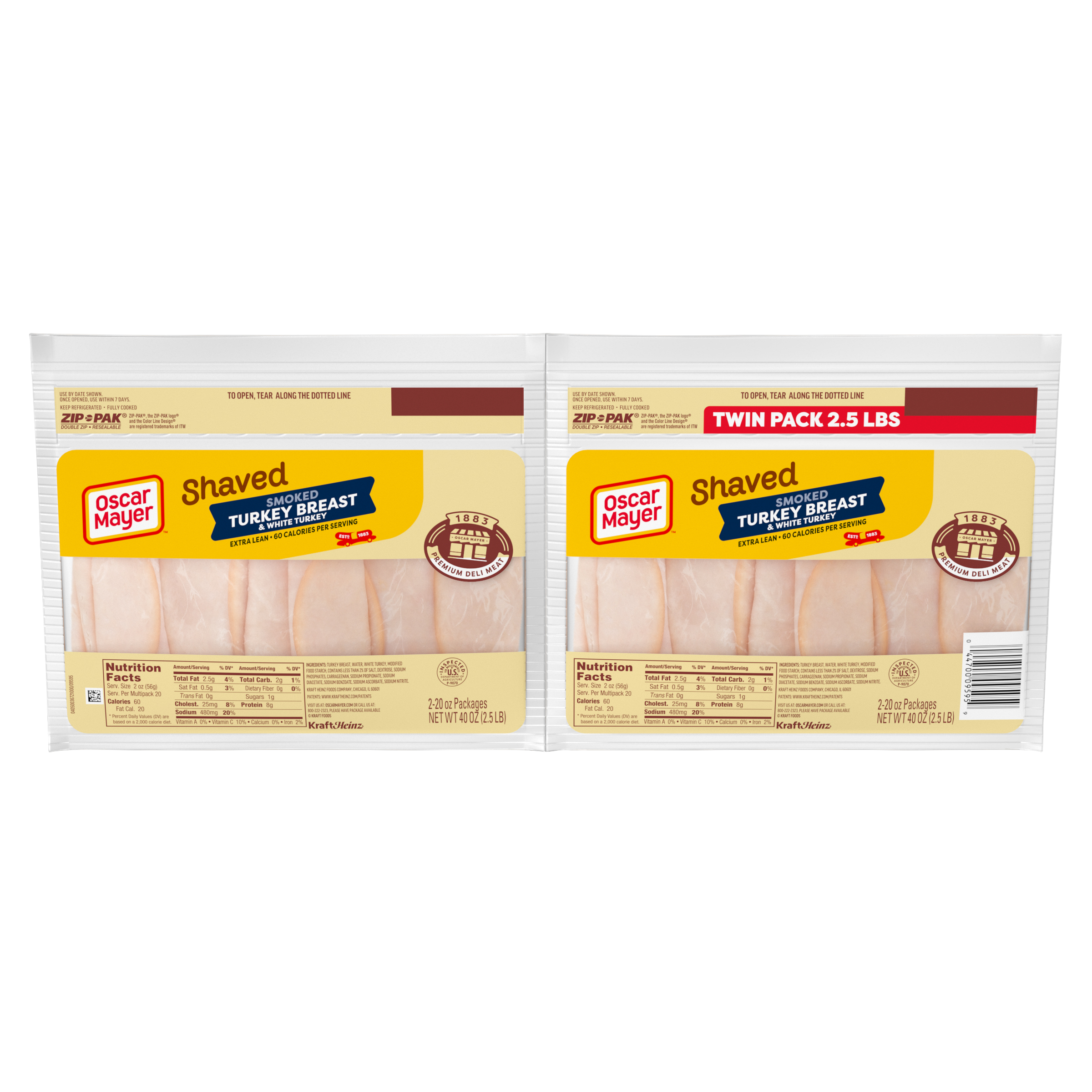 Shaved Extra Lean Smoked Turkey Breast Lunch Meat Twin Pack