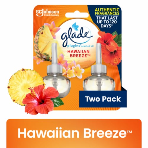 Glade PlugIns Scented Oil Refill, Hawaiian Breeze, Essential Oil Infused Wall Plug In, 1.34 oz, 2 ct
