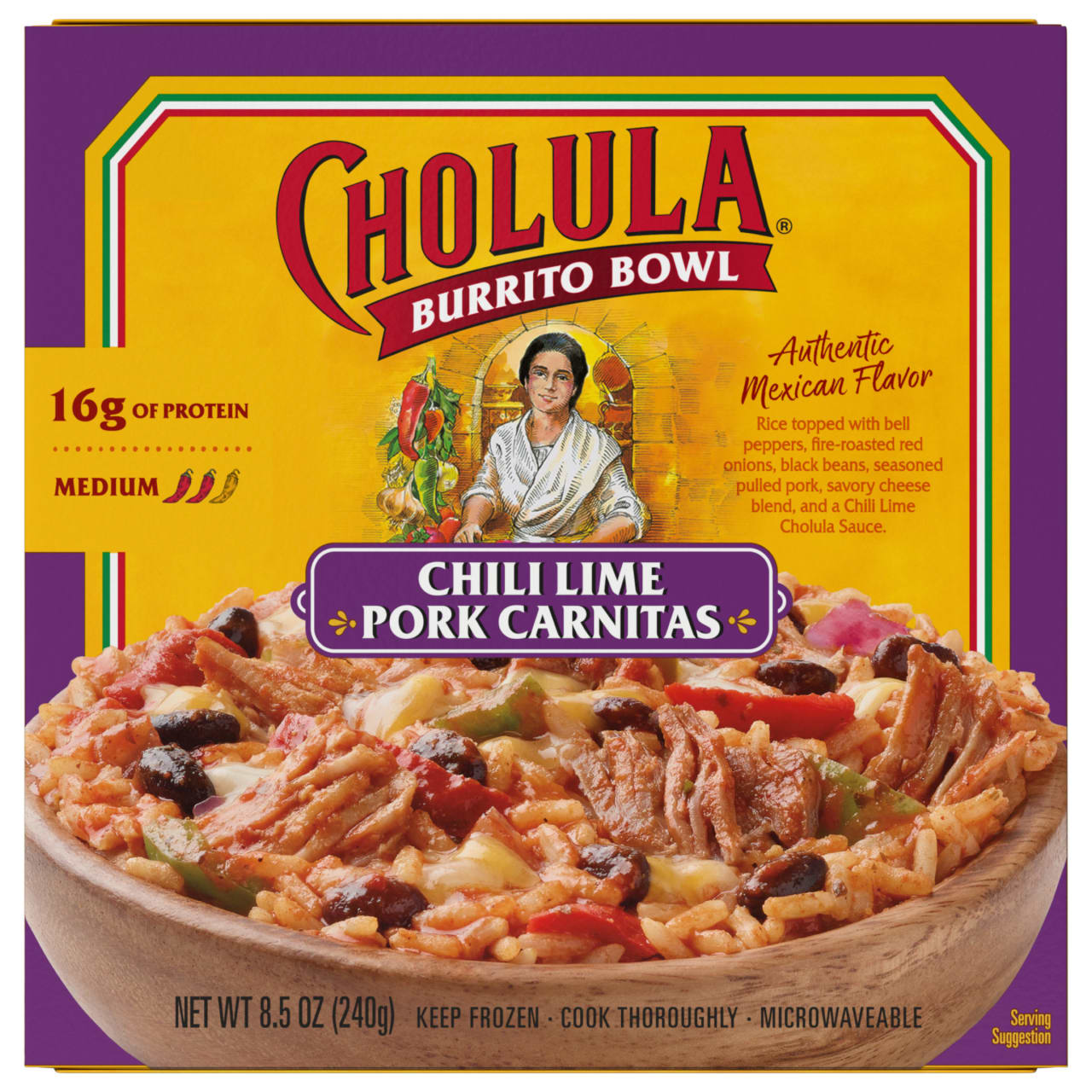 Cholula Chili Lime Carnitas Frozen Burrito Bowl, 8.5 oz
