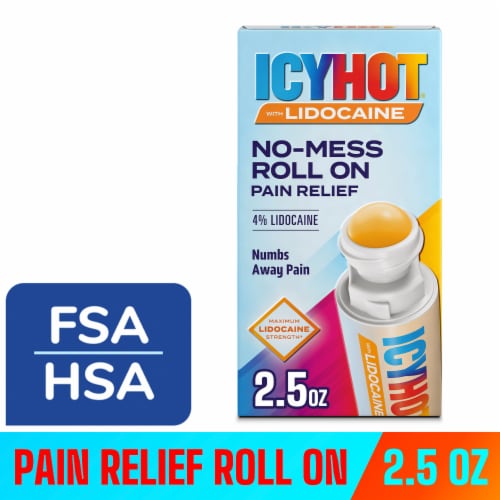 Icy Hot Lidocaine Pain Relief No-Mess Roll-On Applicator With Max Strength Lidocaine 4%