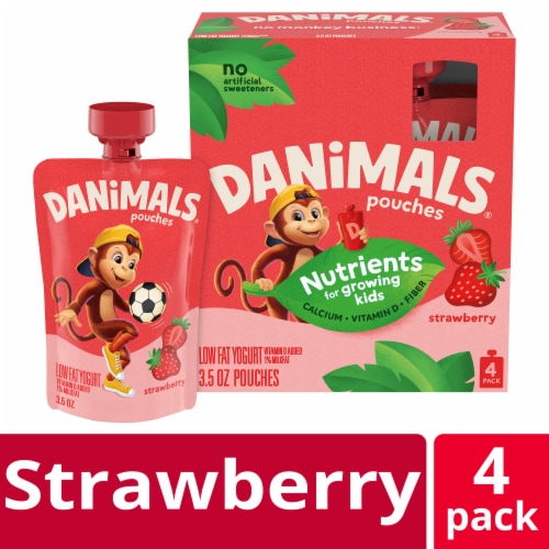 Danimals Pouches Strawberry Squeezable Low Fat Yogurt Pouches