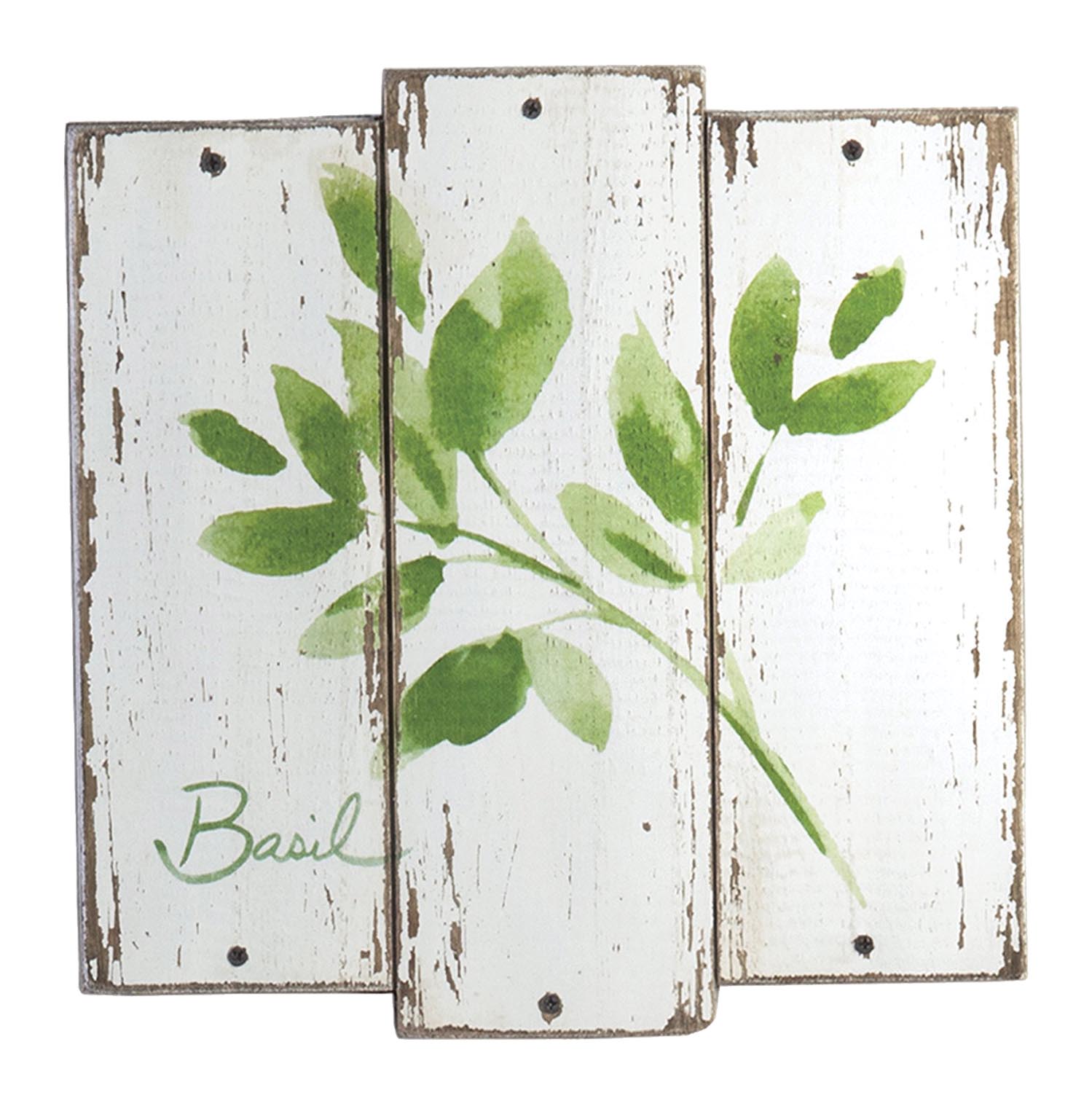 Foreside Home & Garden Distressed Basil Illustration Slat Wood Wall Sign - 0.5x10x10
