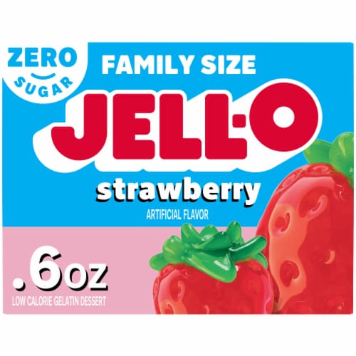 Jell-O Strawberry Zero Sugar Low Calorie Gelatin Dessert Mix, Family Size, Box