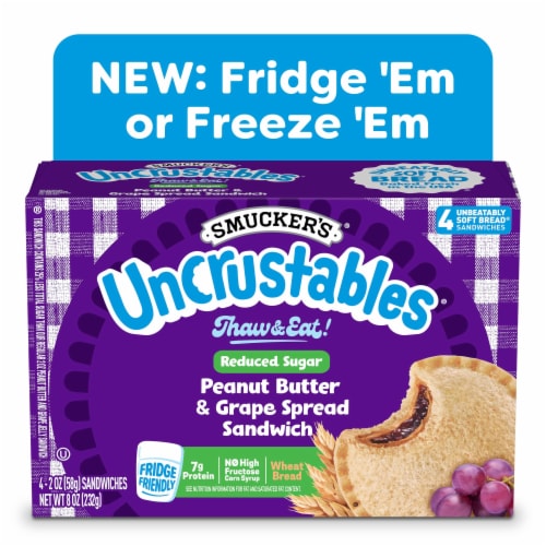 Smucker’s Uncrustables Reduced Sugar Peanut Butter & Grape Spread Sandwiches, 4 Count