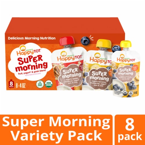 Happy Tot Organics Super Morning Stage 4 Two-Flavor Variety Pack Organic Toddler Food Pouches