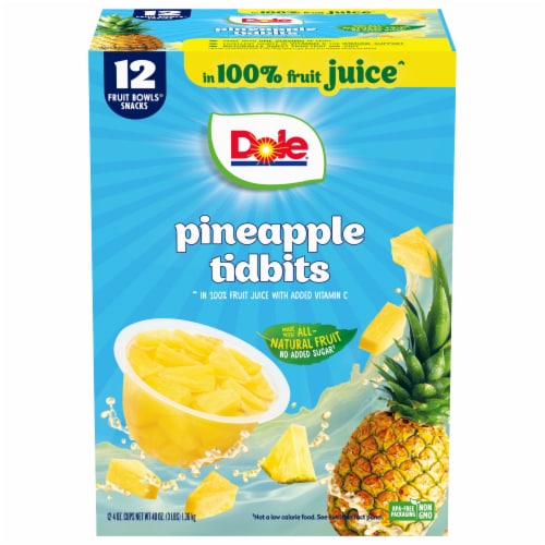 Dole Pineapple Tidbits Fruit Bowls Snacks in 100% Fruit Juice 12 - 4 oz Cups