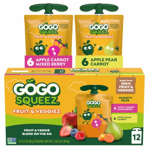 GoGo squeeZ Fruit & VeggieZ No Sugar Added Berry/Pear Applesauce Pouches