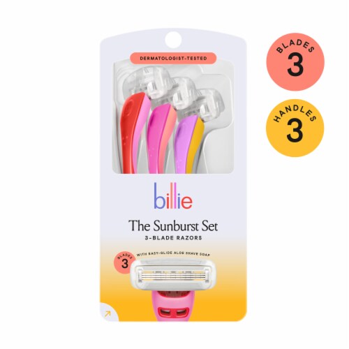 Billie 3-Blade Disposable Razors for Women with Easy Glide Aloe Shave Soap The Sunburst Set