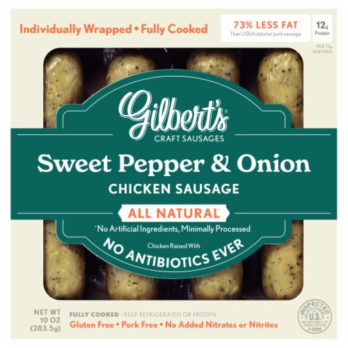 Gilbert's Cooked Sweet Pepper & Onion Antibiotic Free Chicken Sausage Links 10oz Package