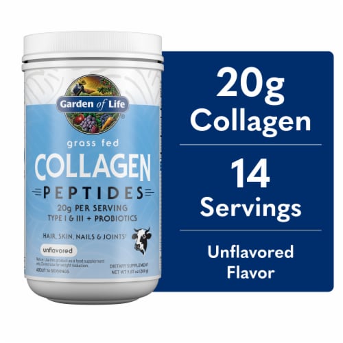 Garden of Life Grassfed Collagen Peptides + Probiotics, Hair, Skin & Joints, Unflavored Powder, 20g