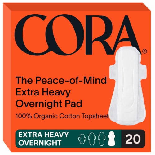 Cora Extra Heavy Overnight Pads with Wings Organic Cotton Topsheet - Ultra Thin - 20ct