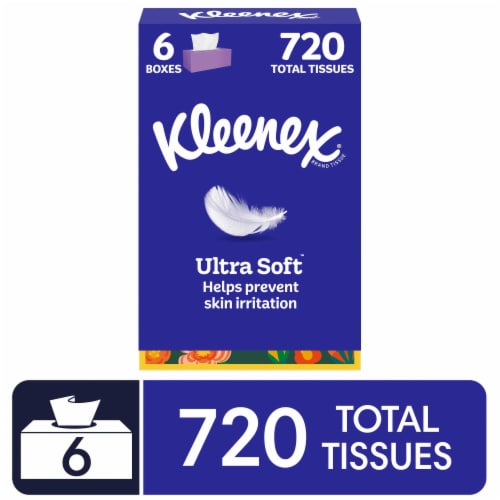Kleenex® Ultra Soft™ Facial Tissues, 6 Flat Boxes, 120 Tissues per Box, 3-Ply