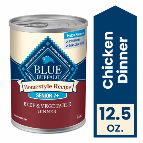 Blue Buffalo Homestyle Recipe Senior Wet Dog Food, Beef Dinner with Garden Vegetables, 12.5-oz Can