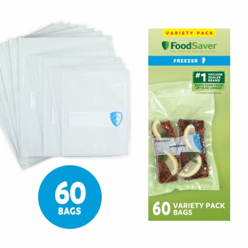FoodSaver Vacuum Seal Bags, 60 Count Pre-Cut BPA-Free Freezer Bag Variety