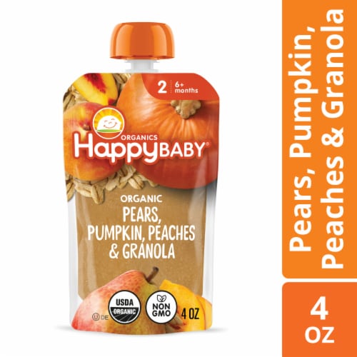 Happy Baby Clearly Crafted Stage 2 Meals Pears Pumpkin Peaches & Granola Pouch