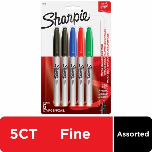 Sharpie Permanent Markers, Fine Point, Assorted Colors, 5 Count