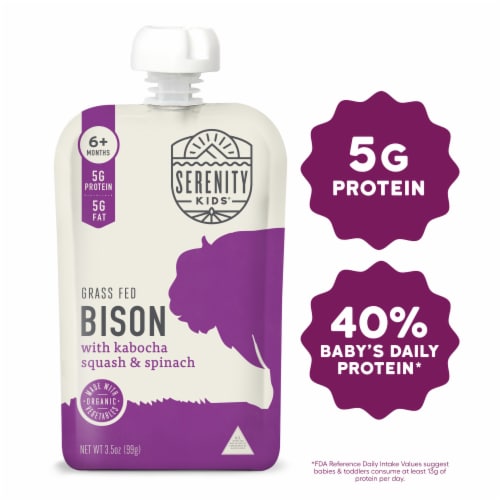 Serenity Kids Grass Fed Bison with Organic Kabocha Squash & Spinach Pouch, 3.5oz