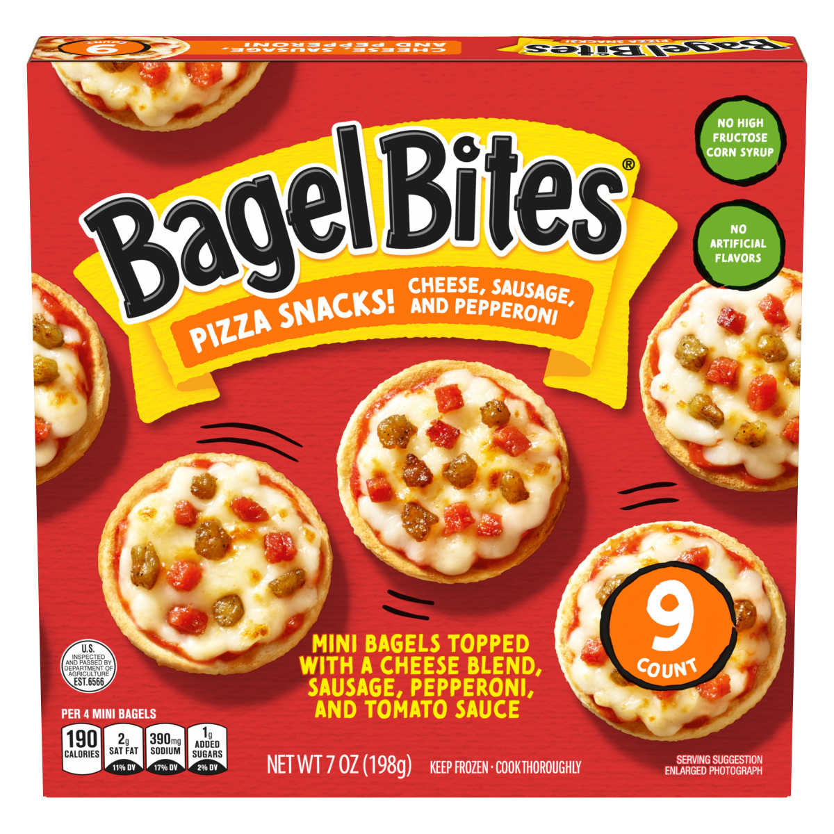 Cheese, Sausage & Pepperoni Mini Pizza Bagel Frozen Snacks