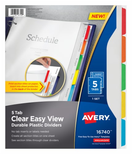 Avery Clear 5-Tab Easy View Plastic Divider