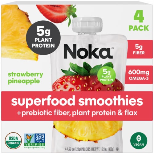 Noka® Organic Superfood Plant Protein Strawberry Pineapple Smoothie Pouches