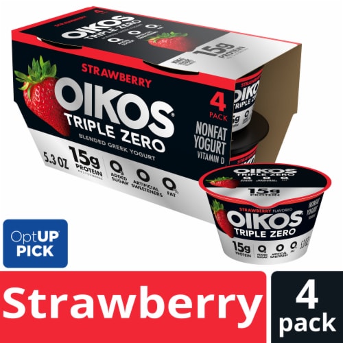 Oikos Triple Zero Strawberry High Protein Nonfat Greek Yogurt Cups
