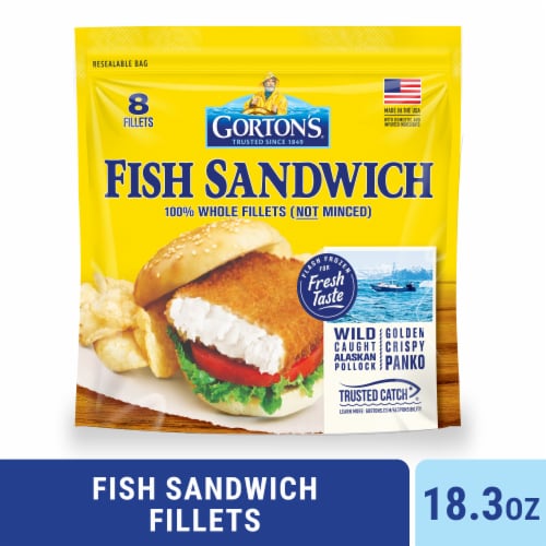 Gorton’s Breaded Fish Sandwich Cut from Whole Fish Fillets (Not Minced), Wild Caught, Frozen