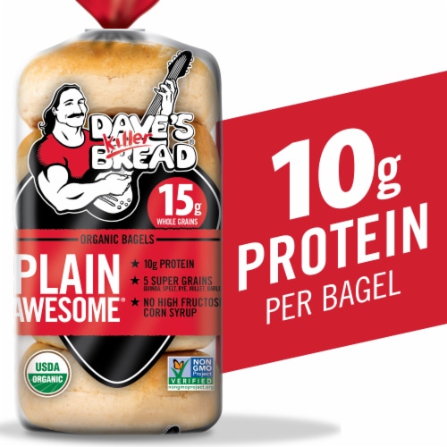 Dave's Killer Bread Plain Awesome Bagels, Organic Bagels, 5 Count