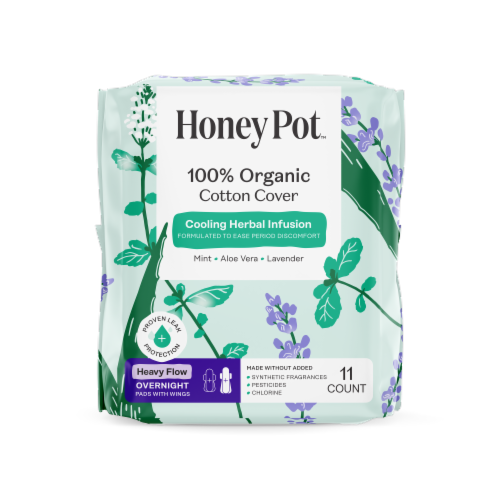 Honey Pot™ Heavy Flow Overnight Pads with Wings - Cooling Herbal Infusion